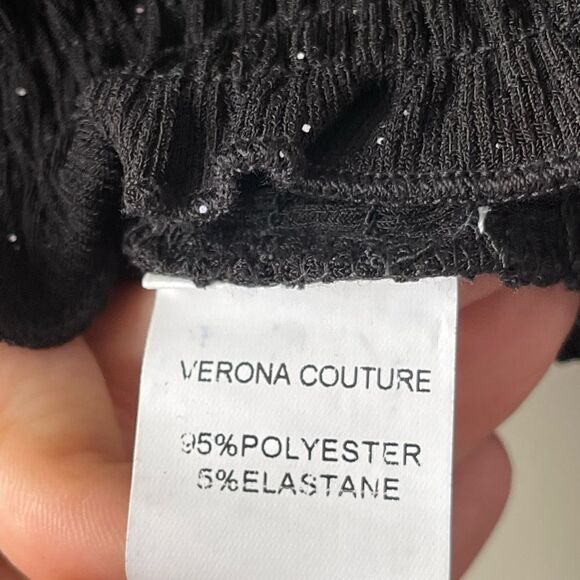 VERONA couture black sparkle smock faux wrap off shoulder crop top with sleeves - Picture 9 of 13